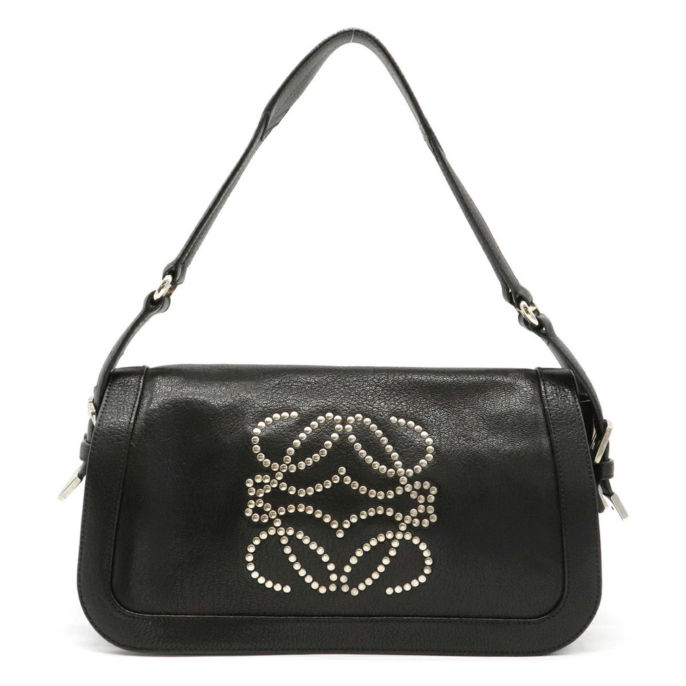Loewe Anagram Shoulder Bag Hobo Studded Leather Black